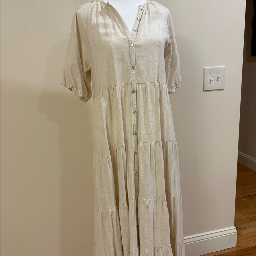 Ghanda Cream Button-Front Maxi Dress